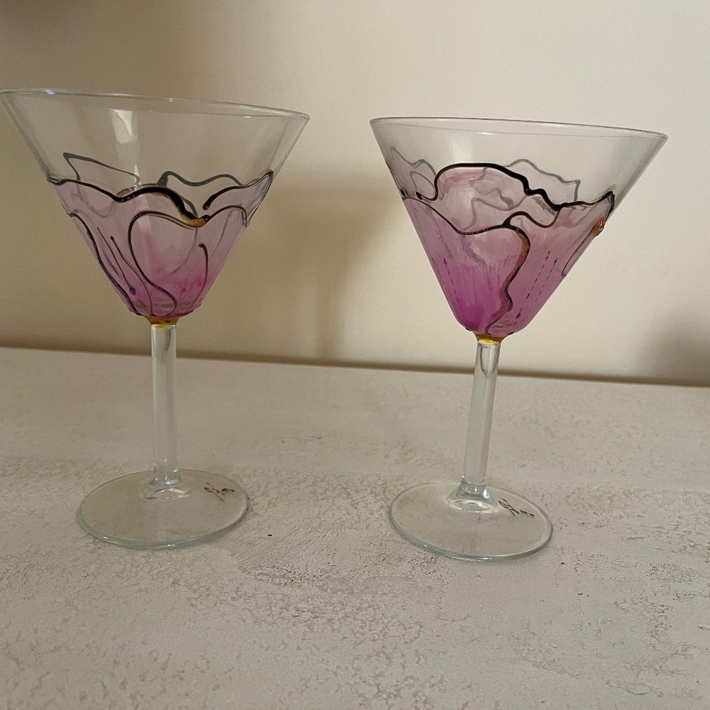Two Handpainted Martini Glasses by M. Pasarew